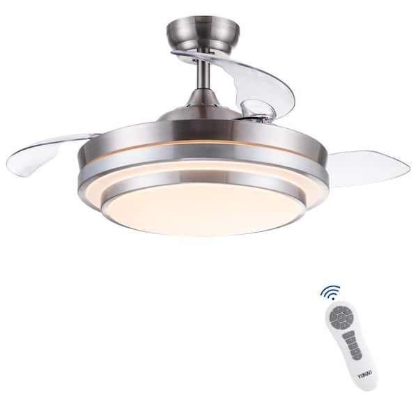 42 in. Retractable Brushed Nickel Ceiling Fan with Remote Control