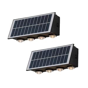7.5 in. Black Dusk to Dawn Solar LED Outdoor Hardwired Wall Lantern Sconce with Adjustable Brightness (2-Pack)