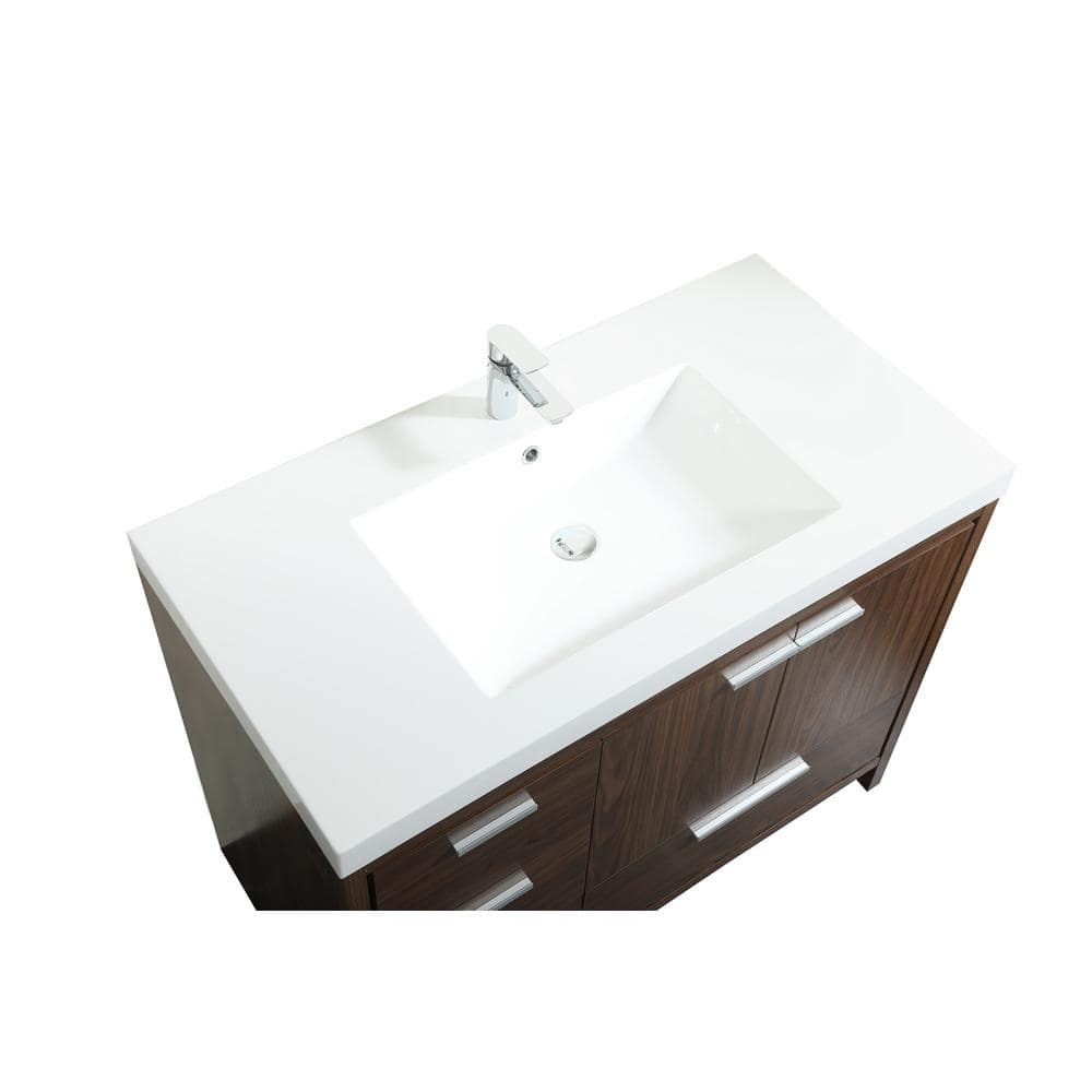 Walnut and White MDF Single Basin Vanity with Resin Sink