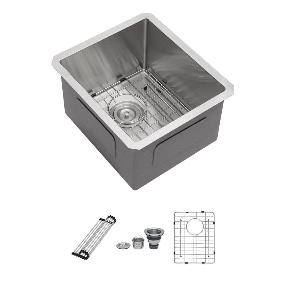14 in. Undermount Single Bowl 16 Gauge Brushed Nickel Stainless Steel Kitchen Sink with Drain Assembly price history on PriceWatchPro