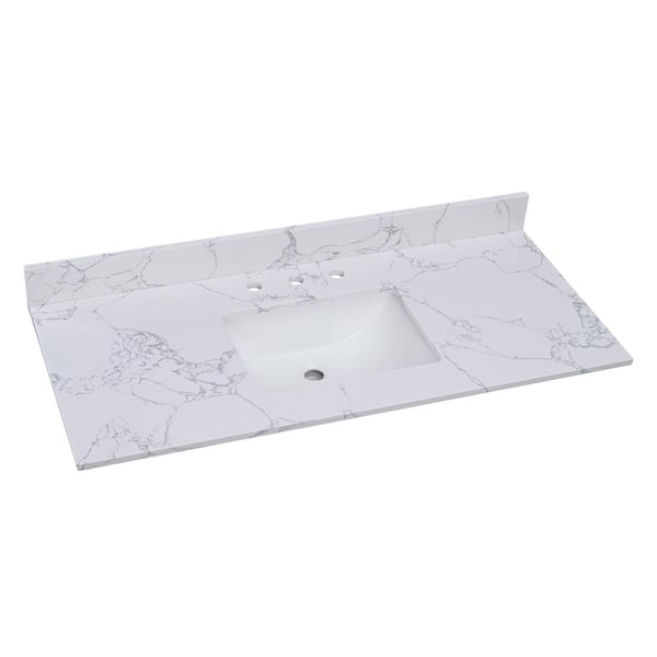 PROOX 49 in. W x 22 in. D Engineered Stone Composite Vanity Top in White with White Rectangular Single Sink