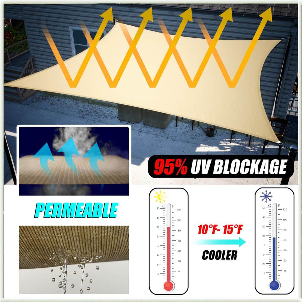 Gray 16x20 Weather-Resistant Rectangle Sun Shade Sail with Hardware Kit