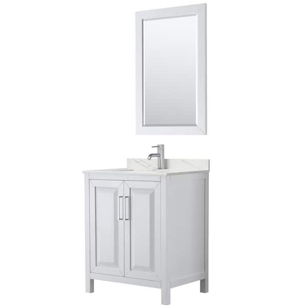 Wyndham Collection Daria 30 in. W x 22 in. D x 35.75 in. H Single Bath Vanity in White with Giotto Quartz Top and 24 in. Mirror