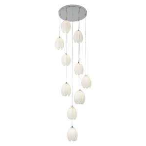 10-Light White Modern Linear Chandelier with Adjustable Height for Living Rooms Lobbies Foyers, No Bulbs Included