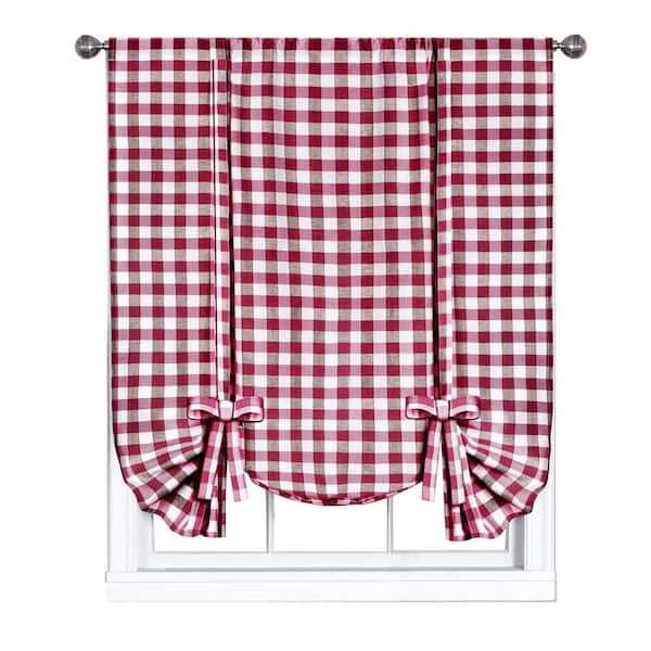 ACHIM Buffalo Check 42 in. W x 63 in. L Polyester/Cotton Light Filtering Window Panel in Burgundy