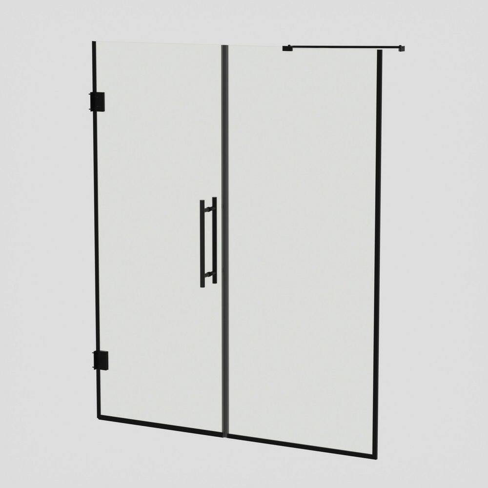 "58 in. W x 71 in. H Hinged Frameless Shower Door in Matte Black with 5/16"" SGCC Clear Tempered Glass" price history on PriceWatchPro
