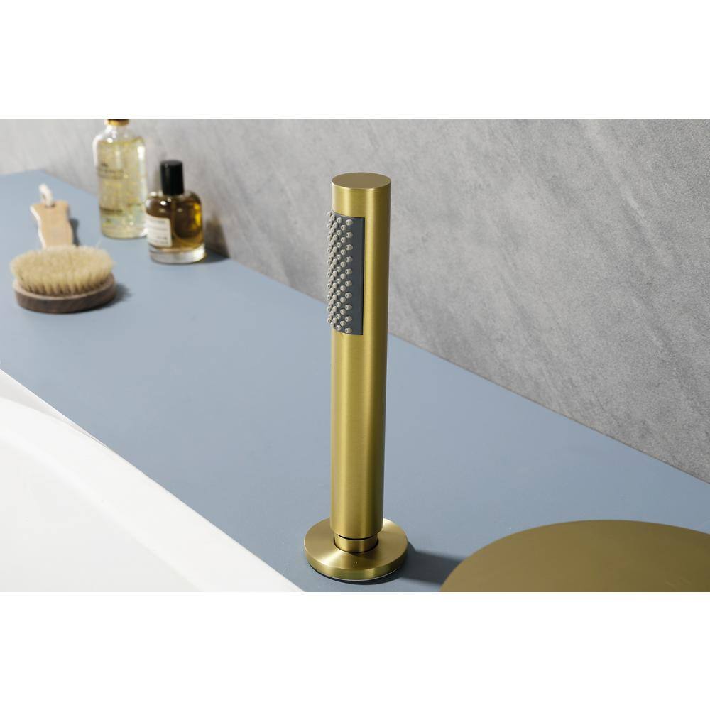 Brushed Gold Solid Brass Deck-Mounted Roman Tub Faucet with Hand Shower
