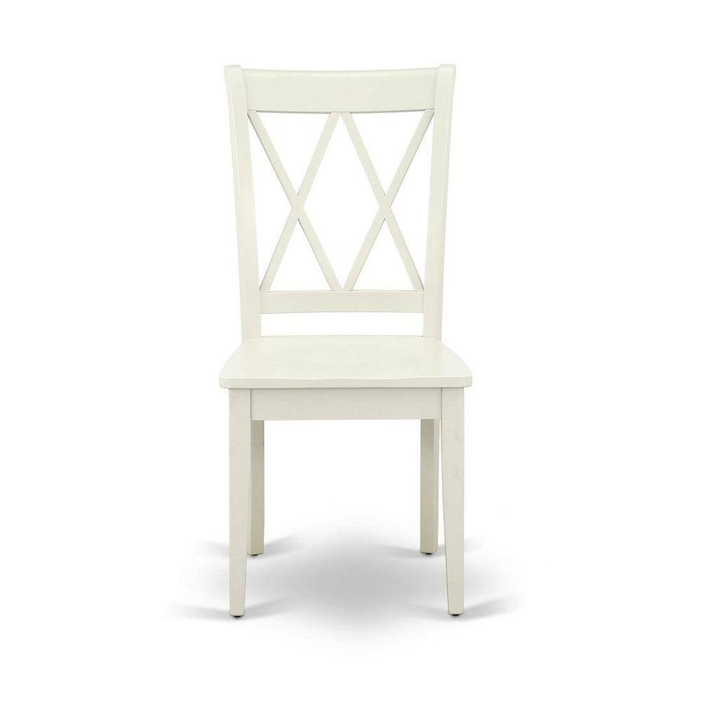 Transitional Linen White 5-Piece Pedestal Dining Set with Cross Back Chairs