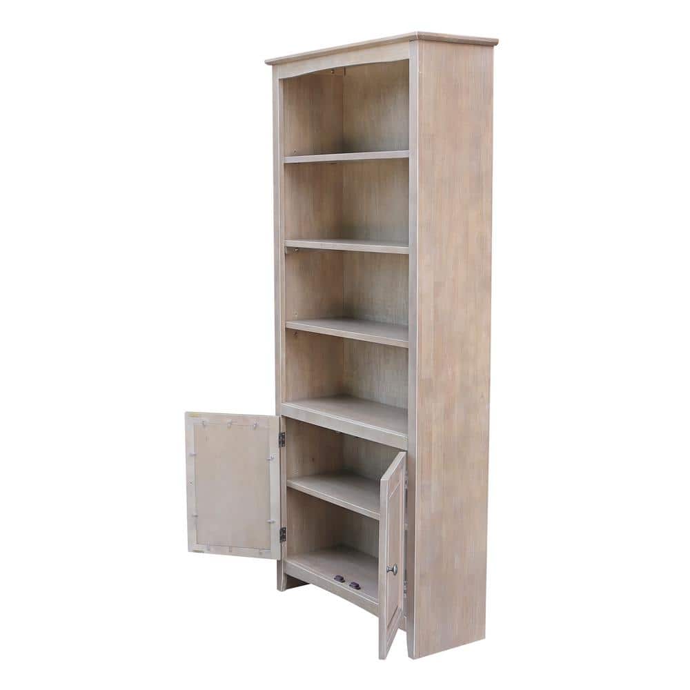 Washed Gray Taupe 72" Solid Wood Bookcase with Doors