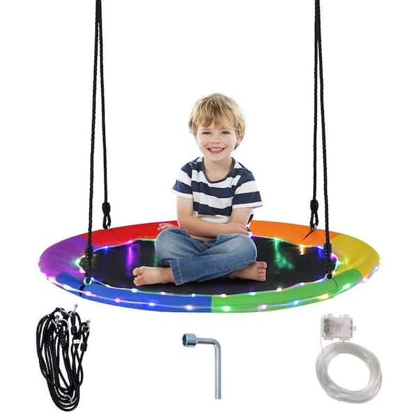 Costway 40 in. Saucer Tree Swing 660 lbs. for Kids Adults Outdoor with LED Lights Rainbow Color
