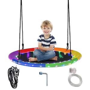 40 in. Saucer Tree Swing 660 lbs. for Kids Adults Outdoor with LED Lights Rainbow Color