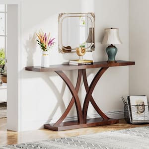 Benjamin 63 in. Brown Rectangle Wood Console Table, Long Narrow Sofa Table behind Couch, Entrance Hallway Table