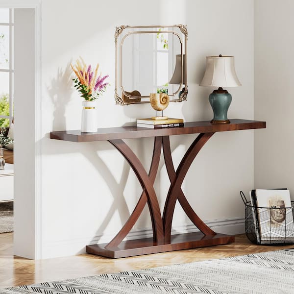 Benjamin 63 in. Brown Rectangle Wood Console Table, Long Narrow Sofa Table behind Couch, Entrance Hallway Table