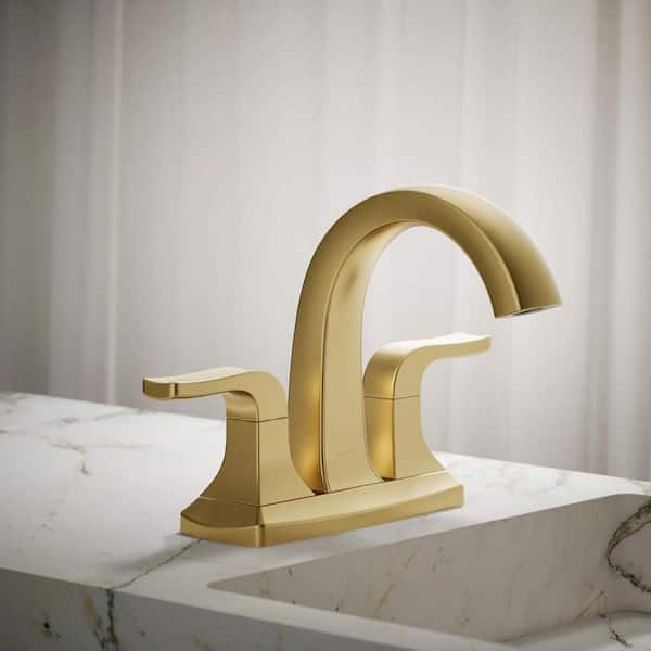 Rubicon 4 in. Centerset Double Handle High Arc Bathroom Faucet in Vibrant Brushed Moderne Brass