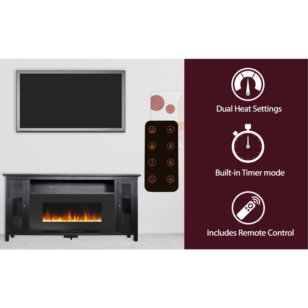 Somerset 70" Dark Coffee Black Electric Fireplace TV Stand