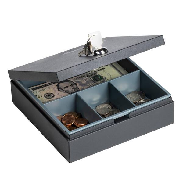 SereneLife 8-Inch Metal Cash Box With Lock - Includes Money Tray & Padlock - SLCAB08