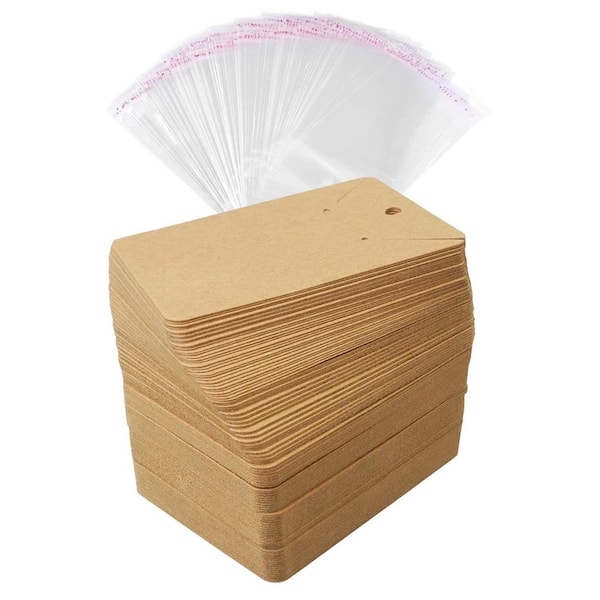 Unbranded 150 Earring and Necklace Display Cards with Self-Seal Bags Kraft Paper Tags for DIY Jewelry Display and Storage