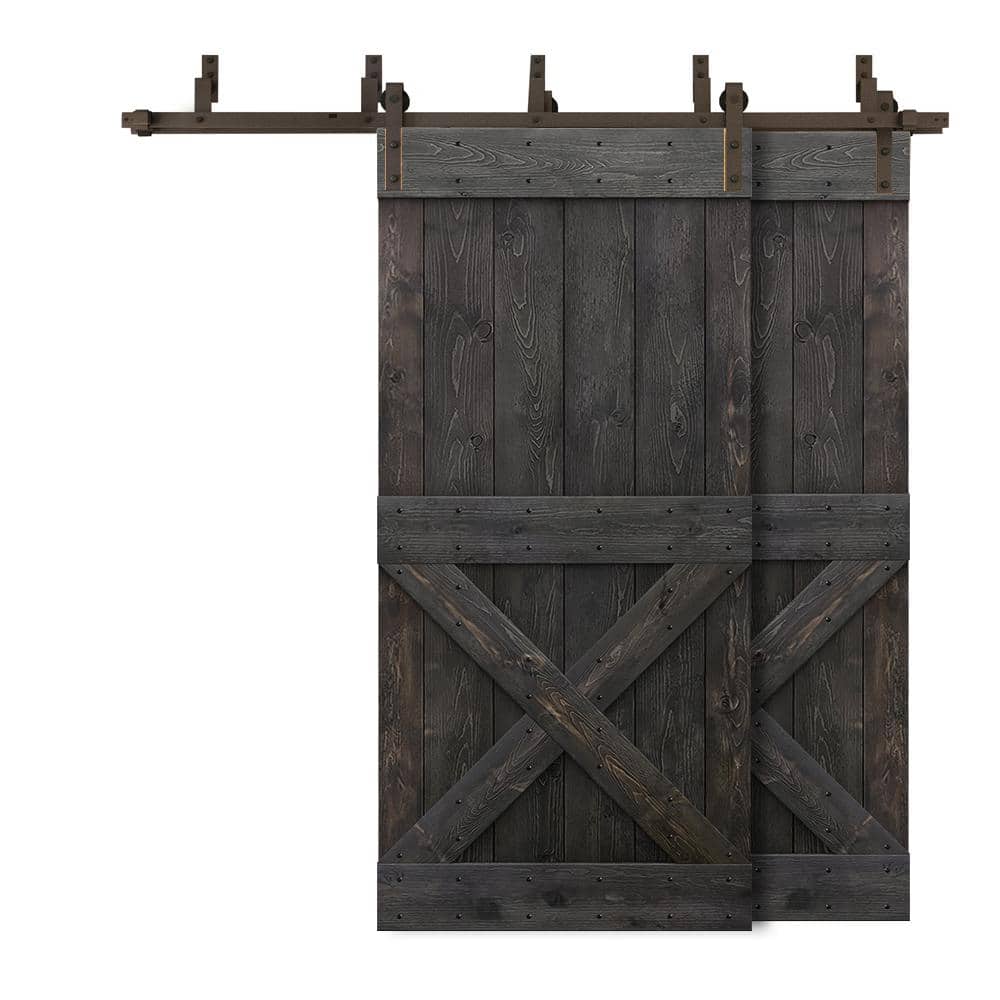 92 in. x 84 in. Mini X-Bypass Charcoal Black Stained DIY Solid Wood Interior Double Sliding Barn Door with Hardware Kit price history on PriceWatchPro