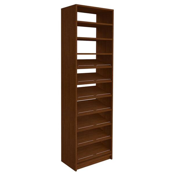 SimplyNeu 14 in. D x 25.375 in. W x 84 in. H Cognac Cherry Shoe Storage Tower Wood Closet System Kit