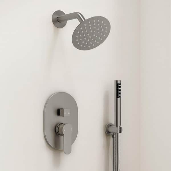 2-Spray Round Single-Handle Rain 6 in. Dual Shower Head Fixed and Handheld Shower in Brushed Nickel