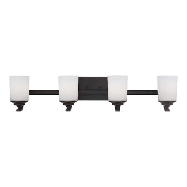 Generation Lighting Kemal 34 in. 4-Light Bronze Traditional Wall Bathroom Vanity Light with Etched White Glass Shades