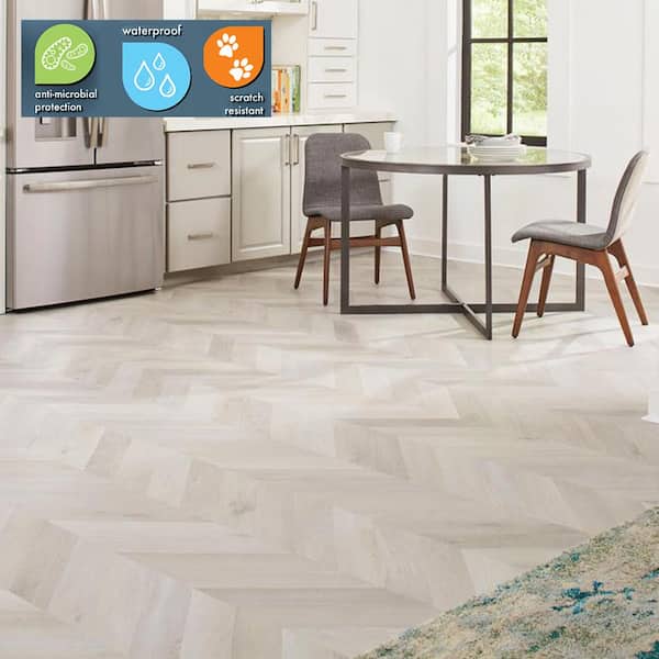 Chevron Champagne Beach Wood 22 MIL x 12 in.W x 28 in. L Waterproof Click Lock Luxury Vinyl Flooring (18.9 sq. ft./Case)