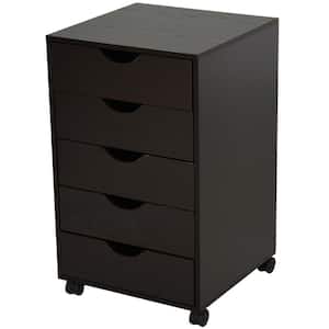 Brown 5-Drawer Storage Organizer Filing Cabinet with Modern Style and Wheels