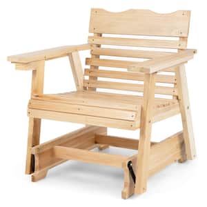 Natural Wood Outdoor Rocking Chair with High Back and Widened Armrests