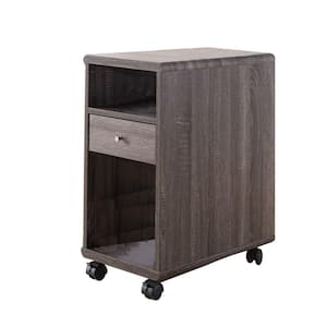 Gray Elegant Chair Side Table with Display Shelves and Drawer