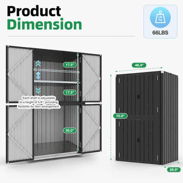 3.86 ft. W x 2.49 ft. D Outdoor Metal Storage Cabinet Shed w/ Shelves and 4- Lockable Doors, Dark Grey (9.6 Sq. Ft.)