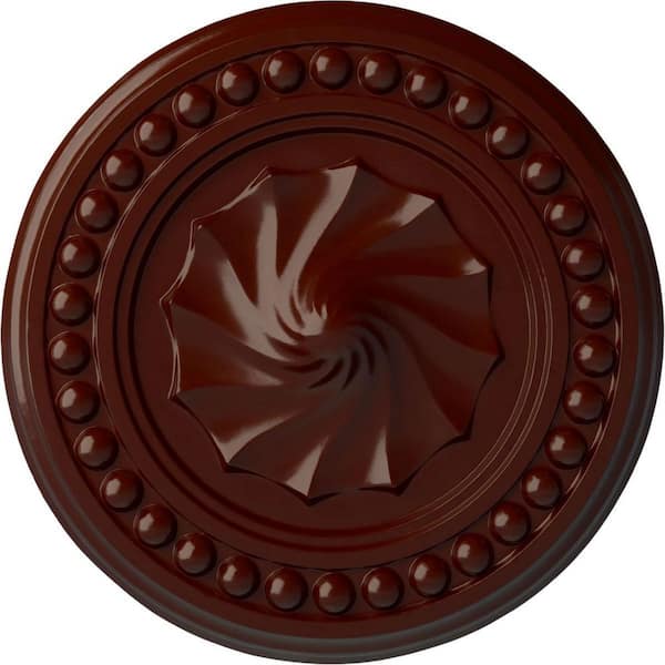 Ekena Millwork 15-3/4" x 2" Foster Shell Urethane Ceiling Medallion (Fits Canopies upto 9-5/8"), Brushed Mahogany