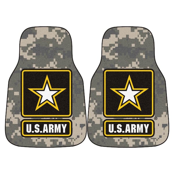 FANMATS MIL - U.S. Army Grey Heavy Duty 17 in. x 27 in. Nylon Carpet Car Mat (2-Piece)