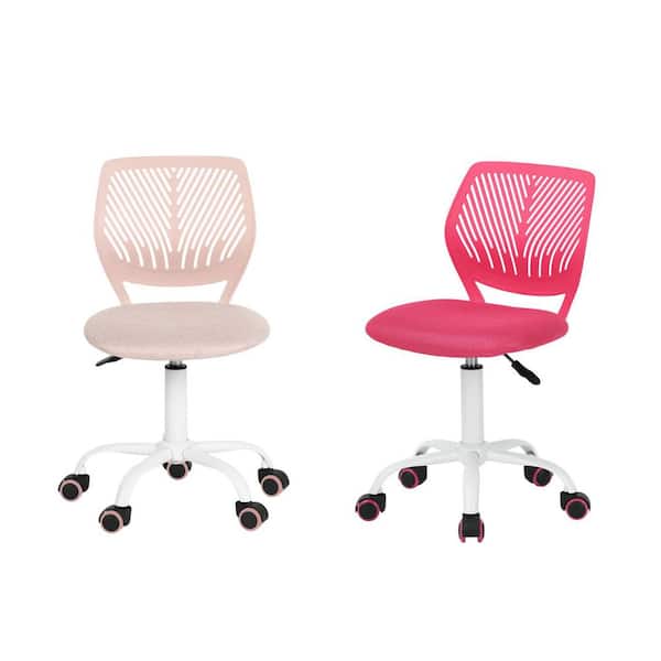CARNAT Kids Desk Chair Set of 2, Adjustable Swivel Chair with Cushion Seat and Lumbar Support, Blush Pink and Peach Pink
