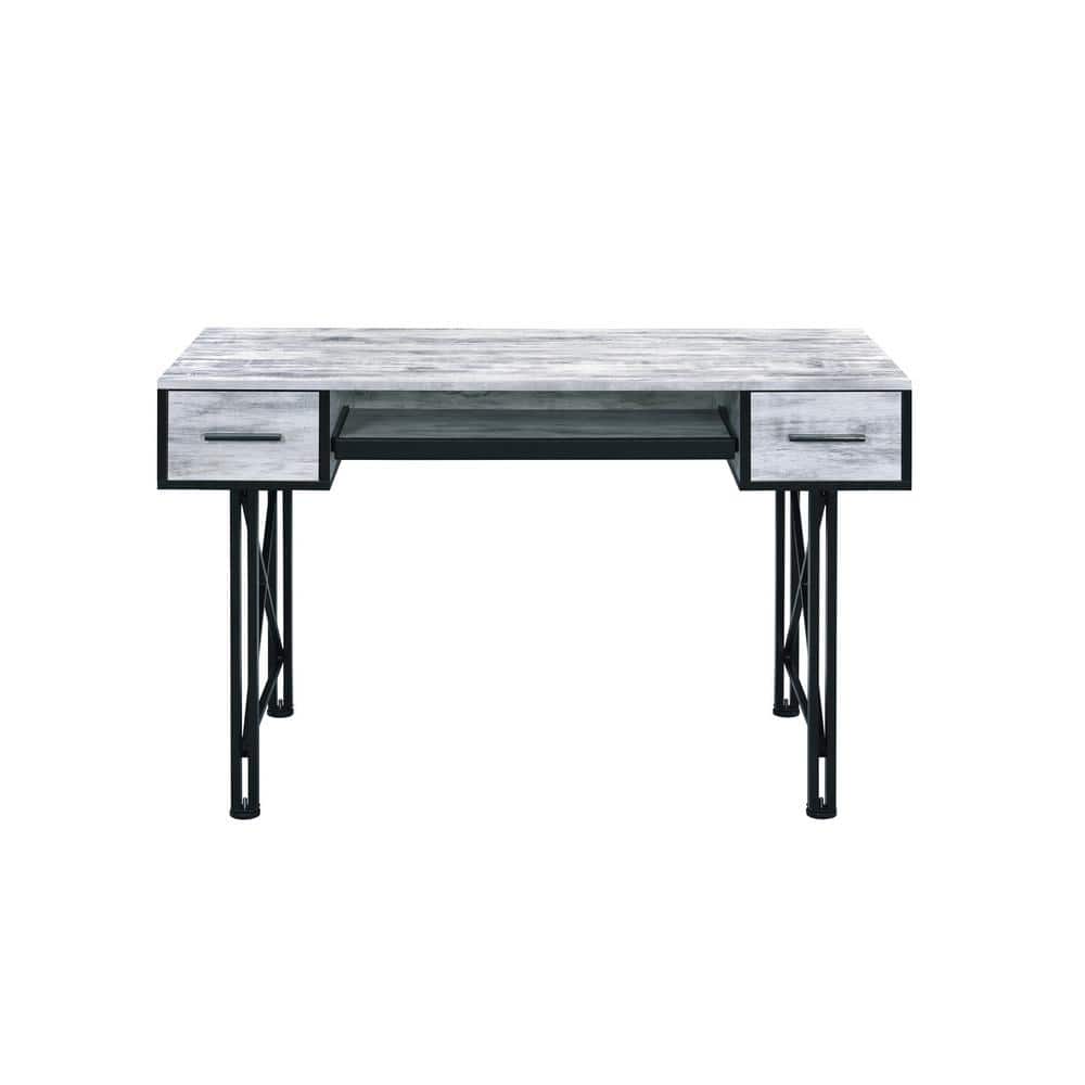 47 in. Rectangular Antiqued White Wood 2 Drawers Computer Desk