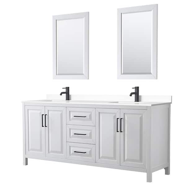 Wyndham Collection Daria 80 in. W x 22 in. D x 35.75 in. H Double Bath Vanity in White with White Cultured Marble Top and 24 in. Mirrors