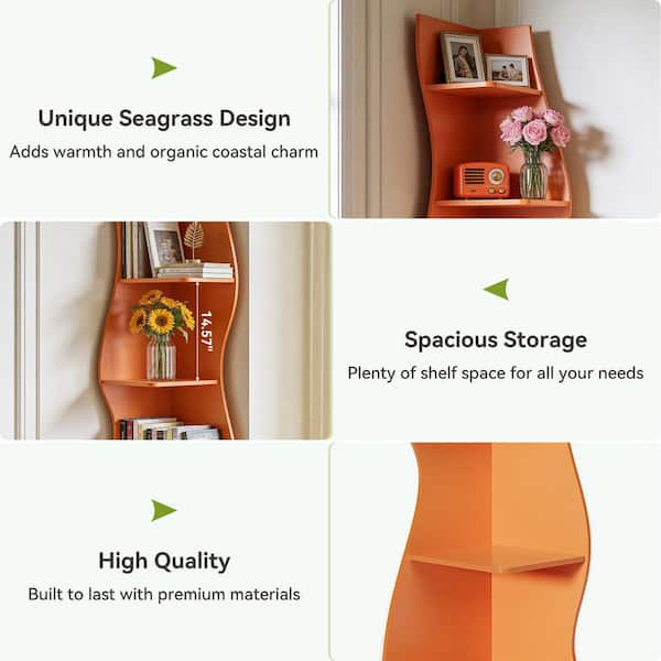 TRIBESIGNS WAY TO ORIGIN 70 in. Tall Orange Wood 5-Shelf Corner
