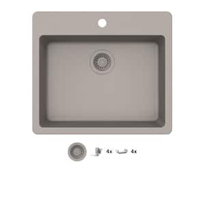 Stonehaven 25 in. Drop-In Single Bowl Taupe Ice Granite Composite Kitchen Sink with Taupe Strainer