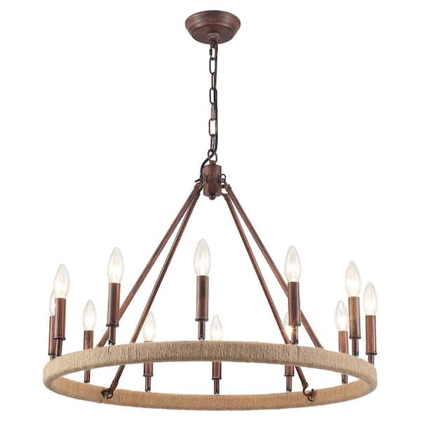 LWYTJO Calvin 12-Light Antique Distressed Rust Red Candle LWYTJO Calvin 12-Light Antique Distressed Rust Red Candle