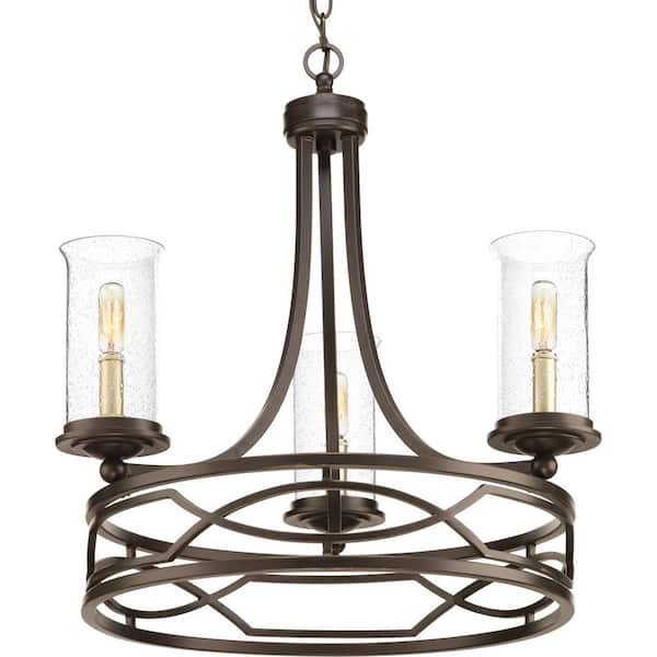 Progress Lighting Soiree Collection 3-light Antique Bronze Chandelier with Clear Seeded Glass Shade