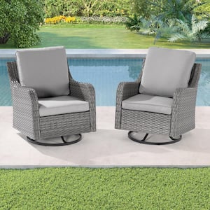 2-Piece Patio Sofa Set Gray Wicker Furniture Set Swivel Rocking Sofa Outdoor Rocking Chair with Linen Grey Cushion