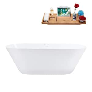 70 in. x 32 in. Acrylic Freestanding Soaking Bathtub in Glossy White Polished Brass Drain