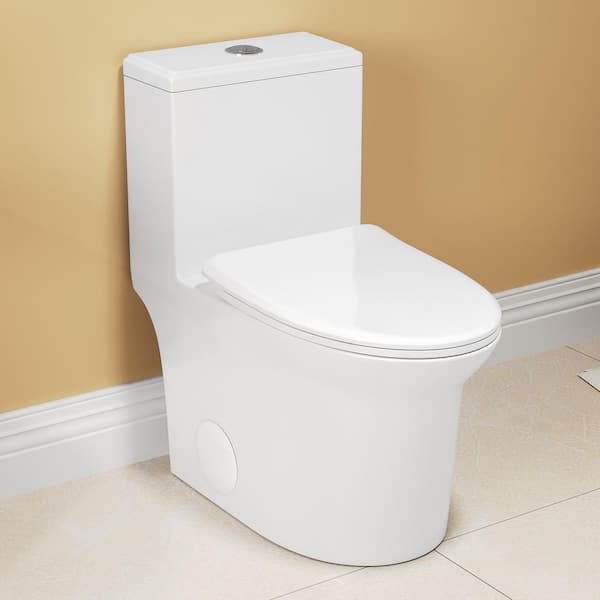 CATALINA 1.1/1.6 GPF Elongated Floor Mounted 1-Piece Toilet in Glossy White with 12 in. Rough-In Soft Close Seat
