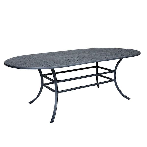 Benjara Noah Blackened Gray Aluminum Round Outdoor Dining Table