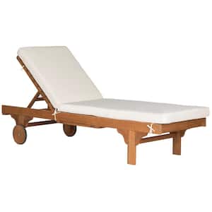 Newport Natural Brown 1-Piece Wood Outdoor Chaise Lounge Chair with Beige Cushion