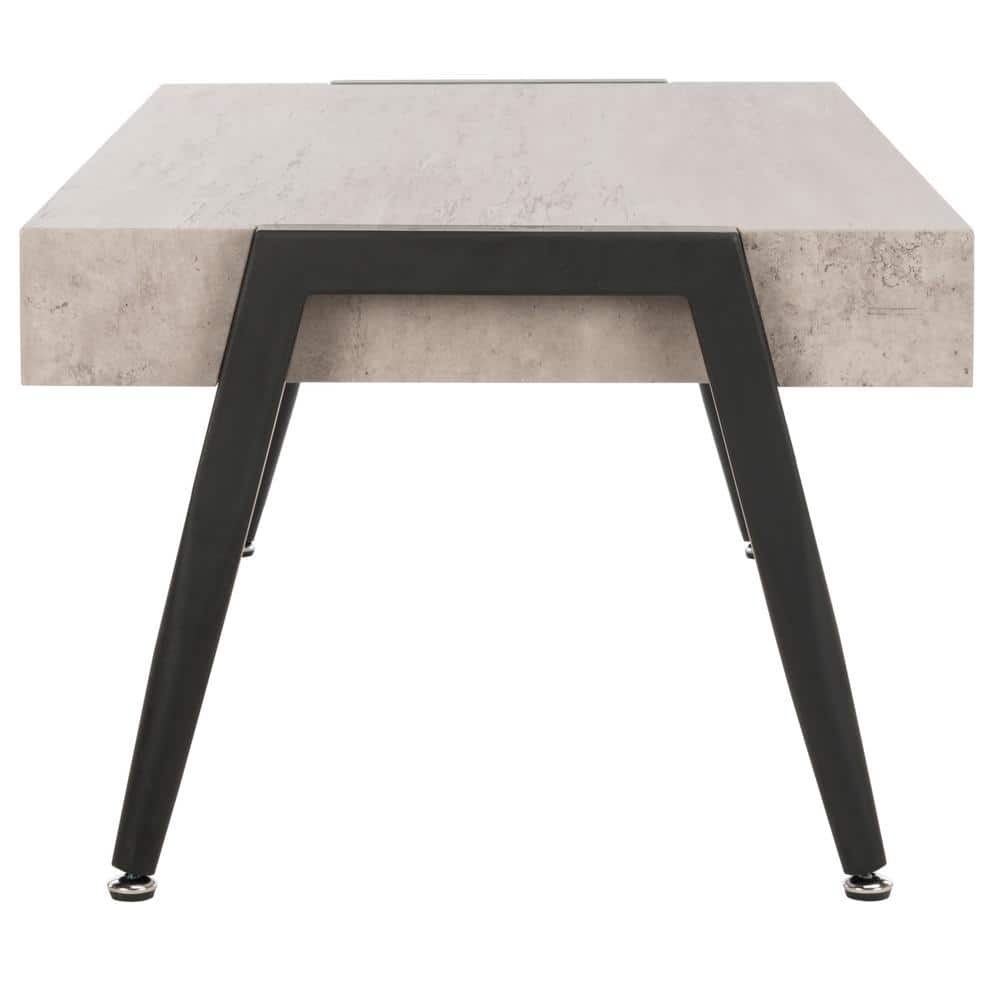 Milan Inspired Light Grey Rectangular Wood Coffee Table with Black Metal Legs