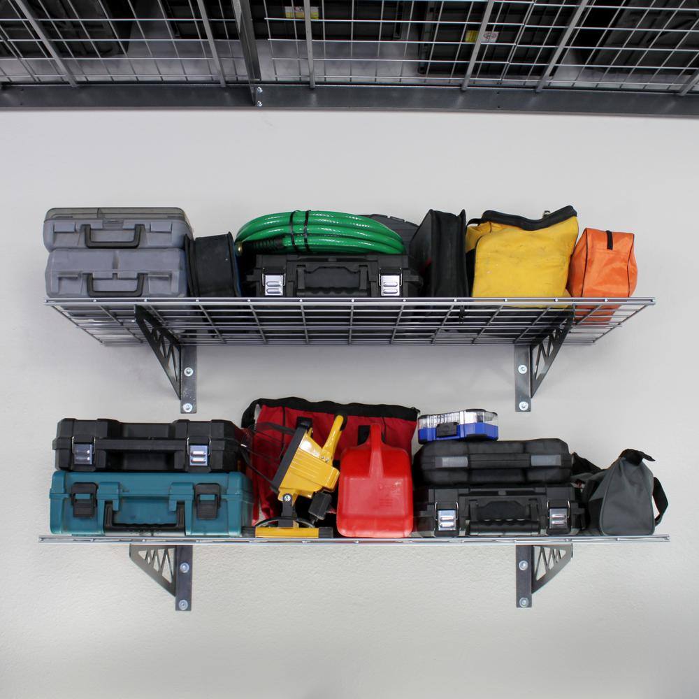 18" x 36" White Powder-Coated Steel Wall-Mounted Shelves with Hooks