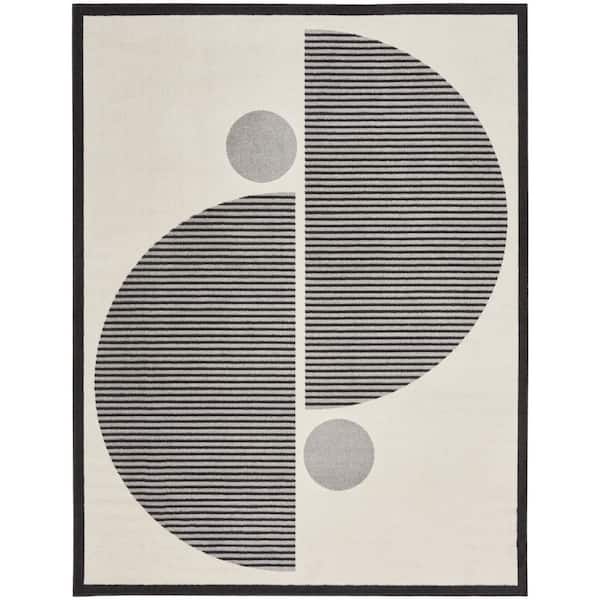 Nourison Modern Passion Ivory/Black 8 ft. x 10 ft. Geometric Contemporary Area Rug