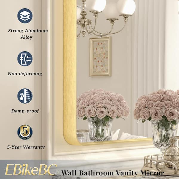 36 in. W x 36 in. H Square Tempered Glass and Aluminum Alloy Framed Wall Bathroom Vanity Mirror in Brushed Gold