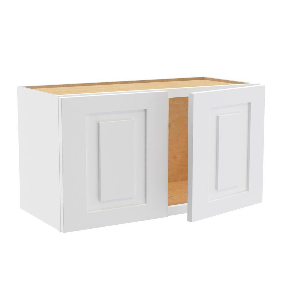 Grayson Pacific White Painted Plywood Shaker Assembled Wall Kitchen Cabinet Soft Close 27 W in. 12 D in. 15 in. H