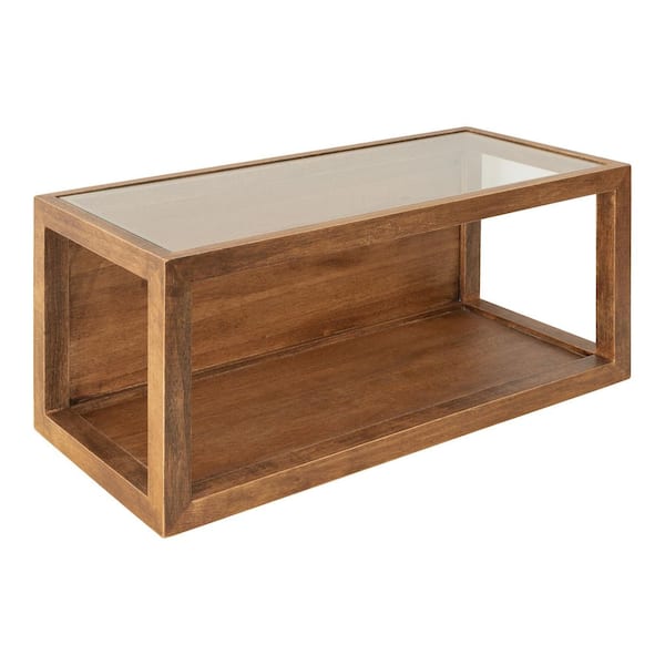 Kate and Laurel Wessler 8.00 in. x 18.00 in. Rustic Brown Wood Floating Decorative Wall Shelf with Cubby
